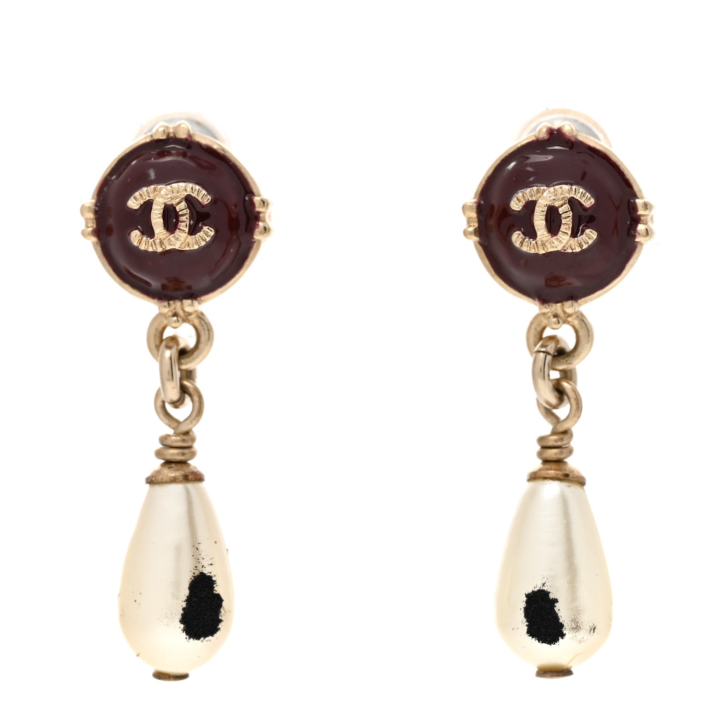 Resin Pearl CC Drop Earrings Red