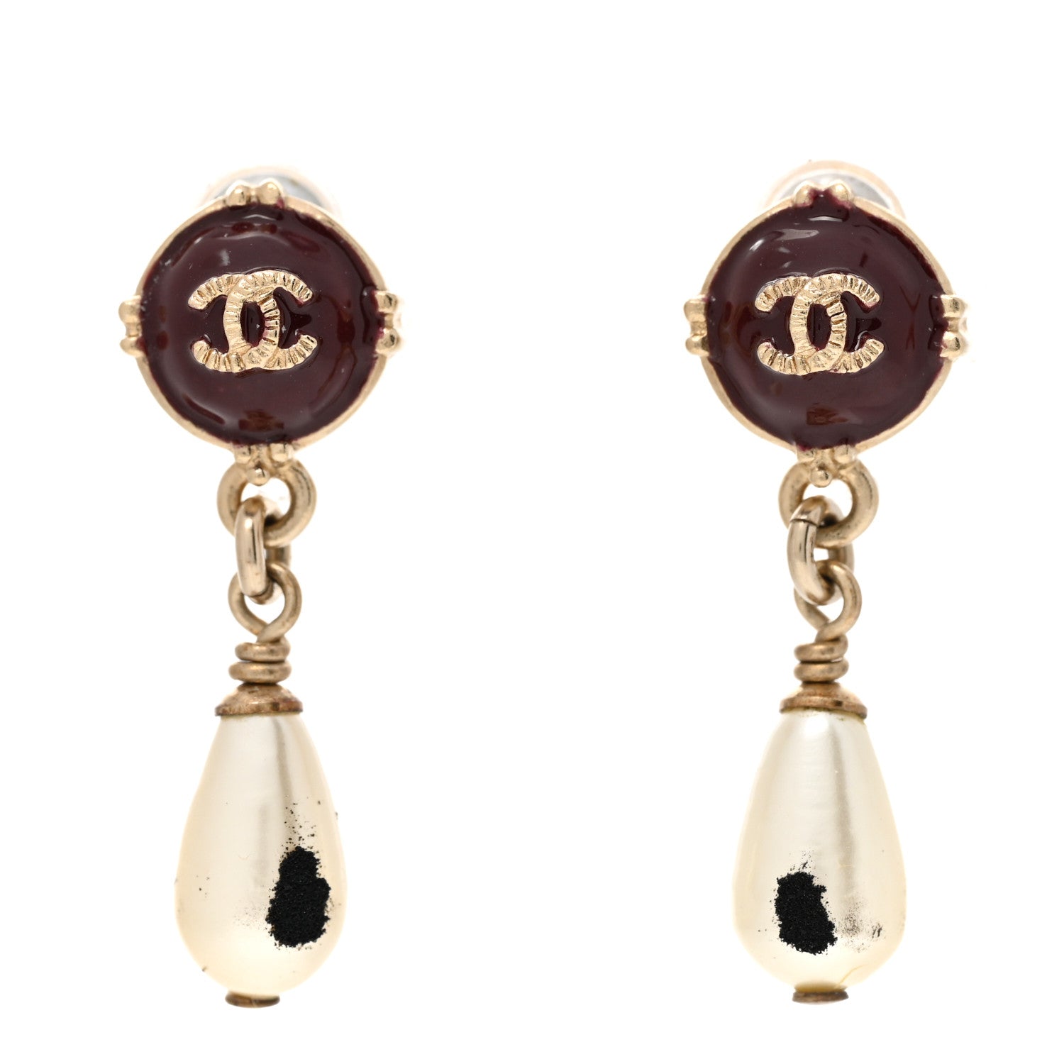 Chanel Resin Pearl CC Drop Earrings Red 1 of 8