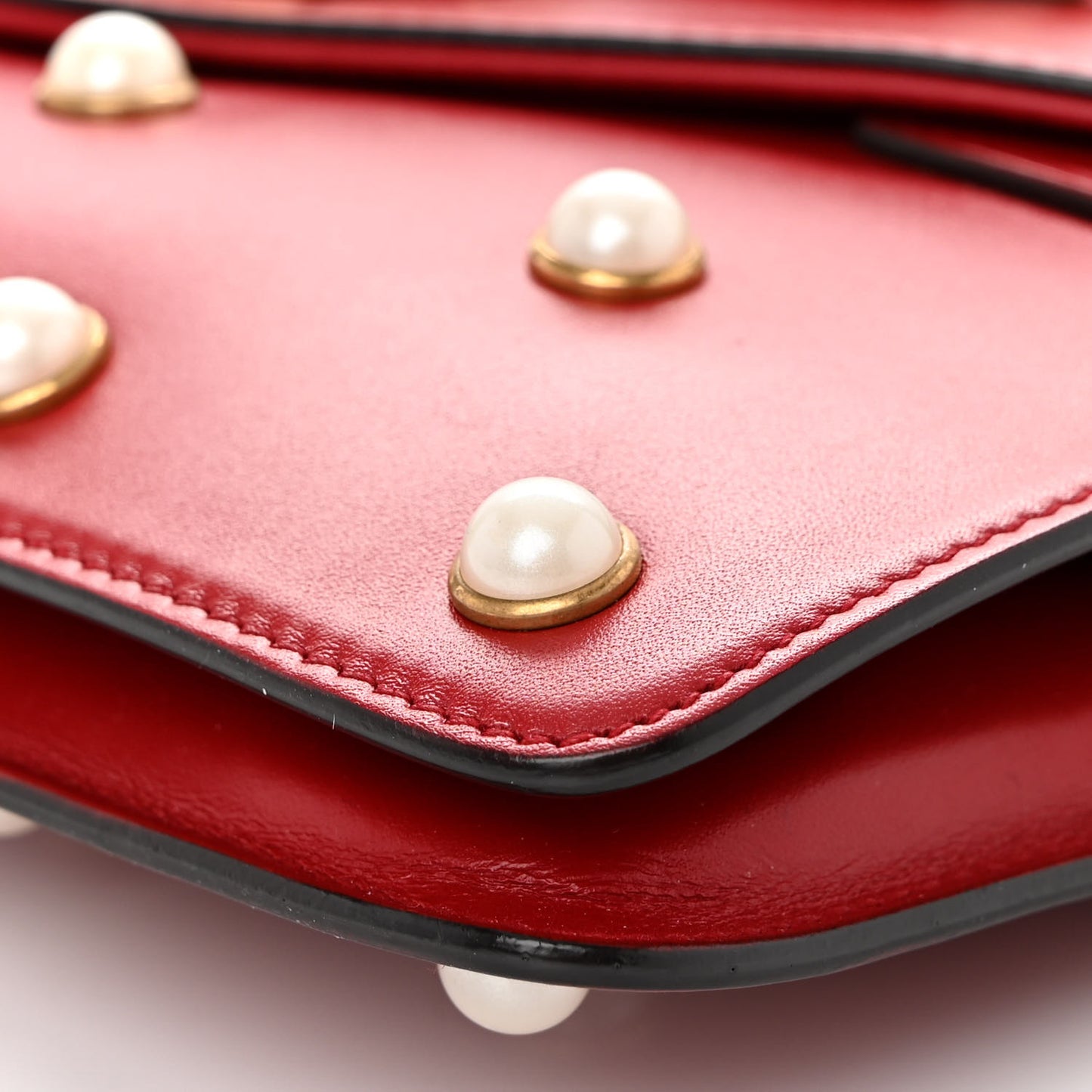 Nappa Pearl Studded Mini Queen Margaret Broadway Shoulder Bag Hibiscus Red