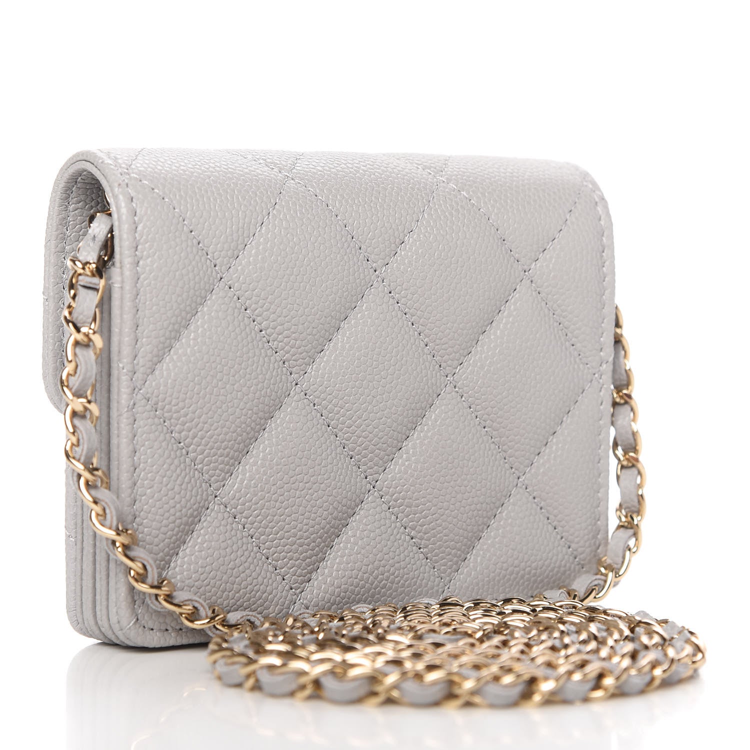 Chanel Caviar Quilted Flap Card Holder On Chain Grey 3 of 11