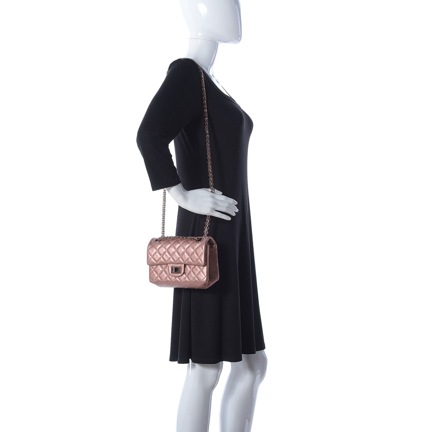 Metallic Grained Calfskin Quilted 2.55 Reissue Mini Flap Copper Pink