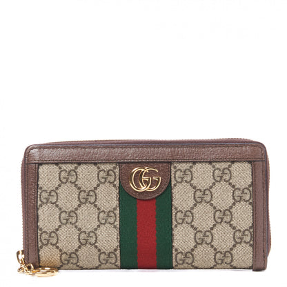 Gucci GG Supreme Monogram Web Ophidia Zip Around Wallet Brown 1 of 10