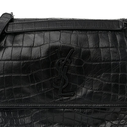 Saint Laurent Crinkled Calfskin Crocodile Embossed Monogram Medium Niki Chain Satchel Black 9 of 11