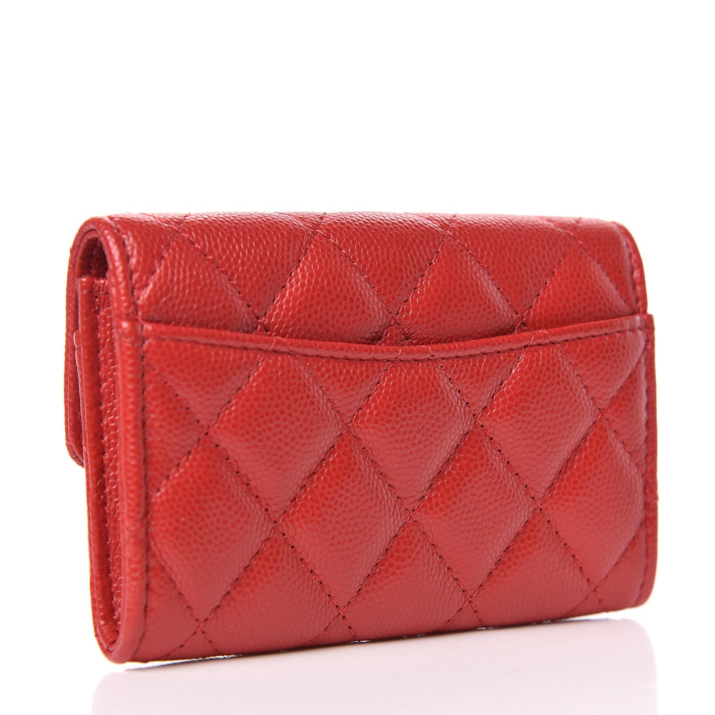 Caviar Quilted Flap Card Holder Wallet Red