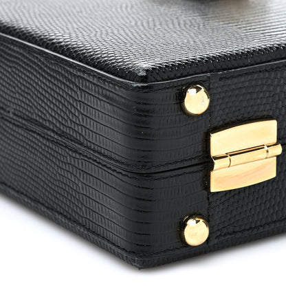 Dolce & Gabbana Calfskin Lizard Embossed Padlock Box Shoulder Bag Black 7 of 9