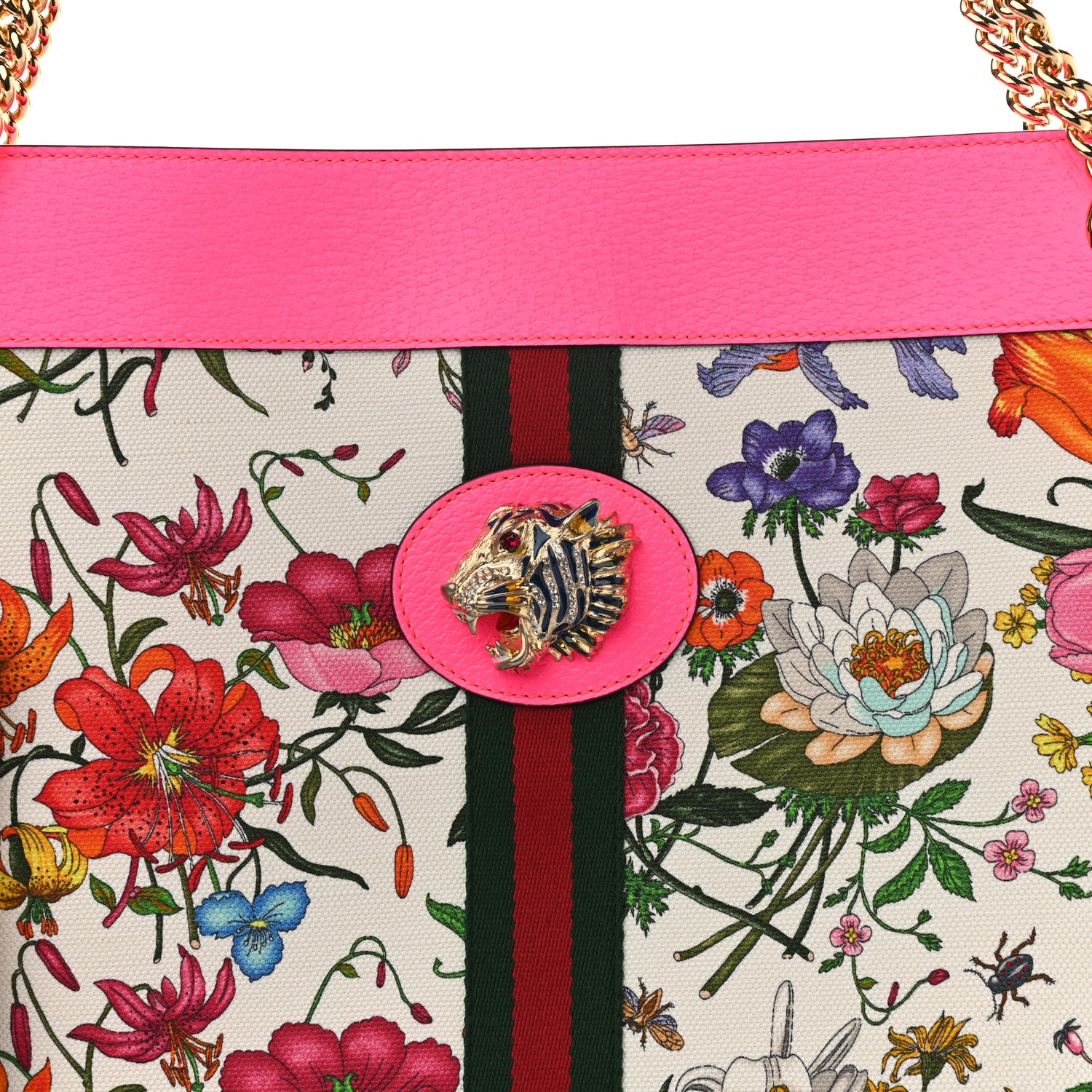 Gucci Canvas Flora Large Rajah Chain Tote White Multicolor Fuxia Fluo 9 of 11