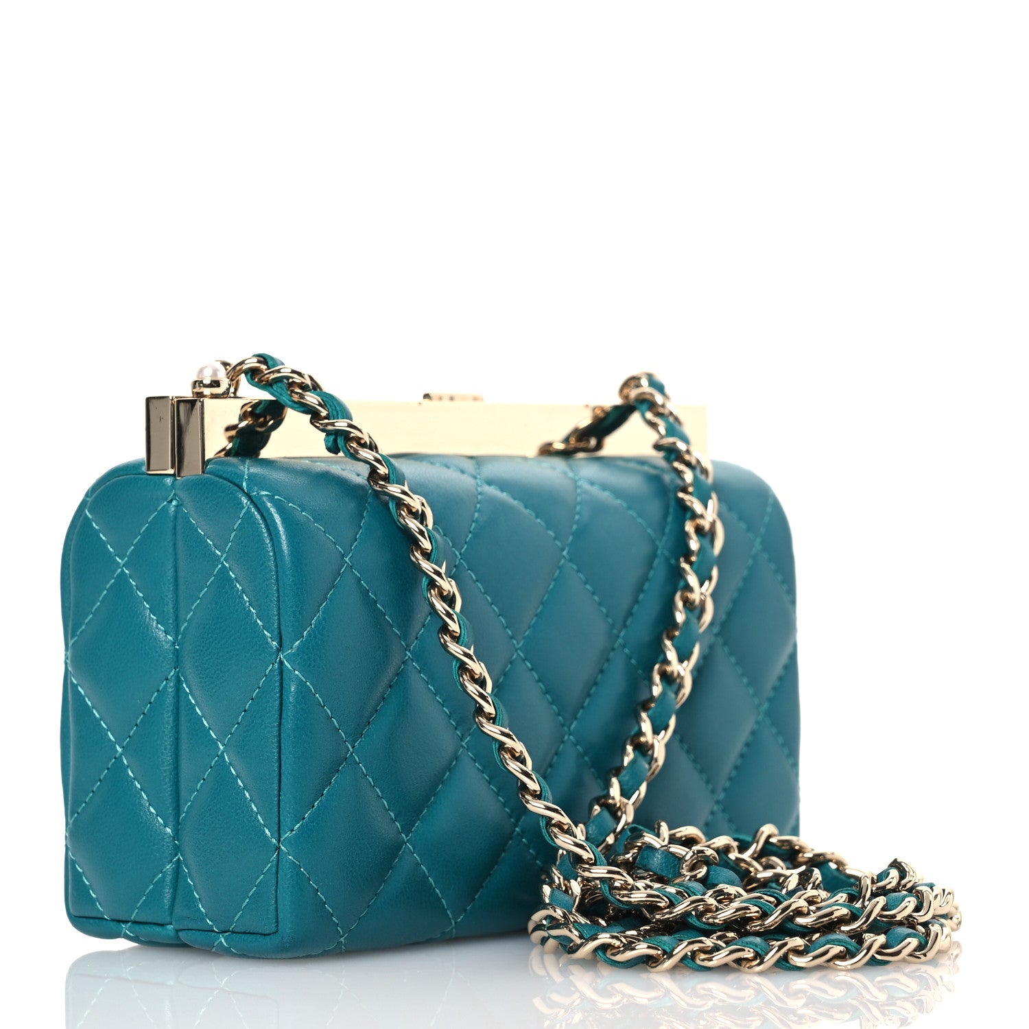 Chanel Lambskin Quilted Pearl CC Vanity Case Turquoise 3 of 15