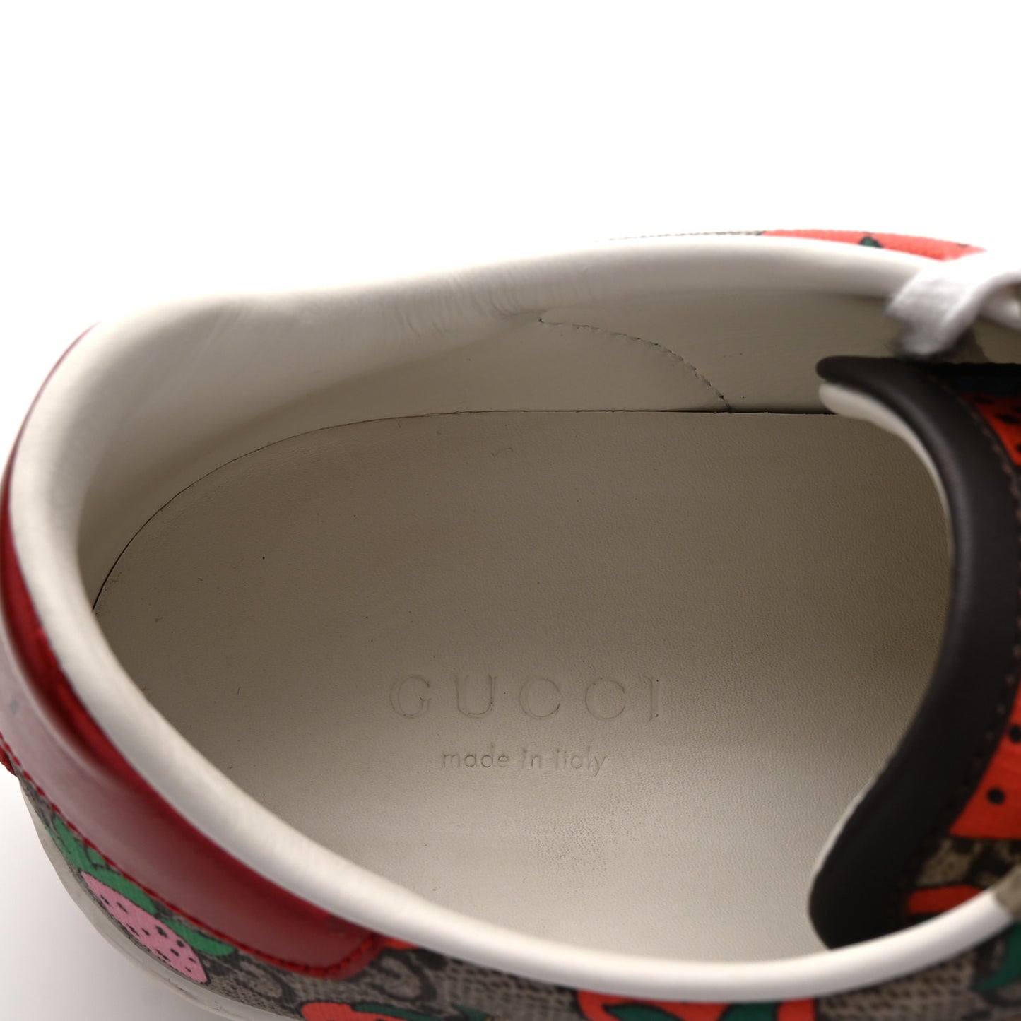 GG Supreme Monogram Strawberry Web Womens Ace Sneakers 37 Beige Multicolor Red Green