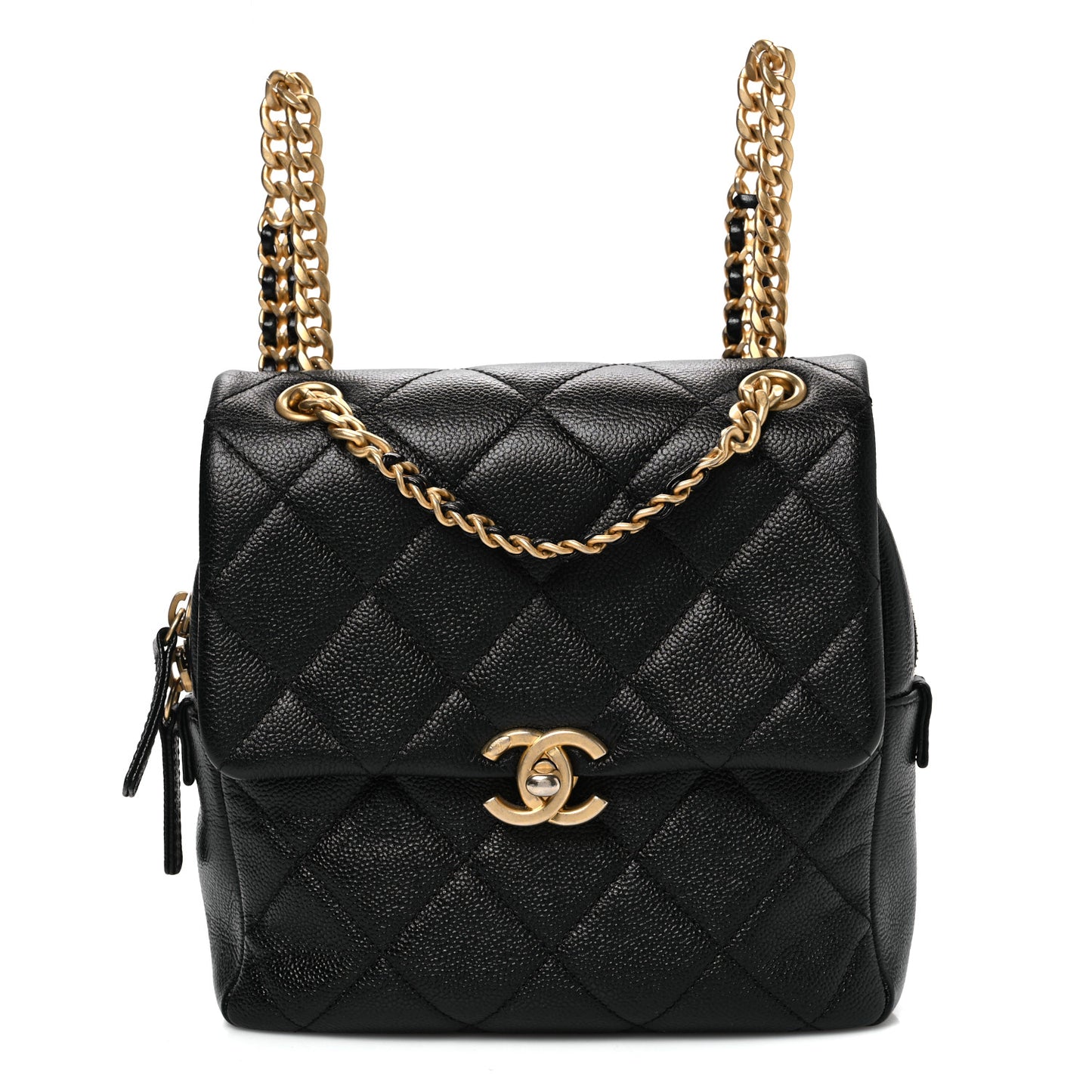 Shiny Caviar Quilted Chain Melody Backpack Black