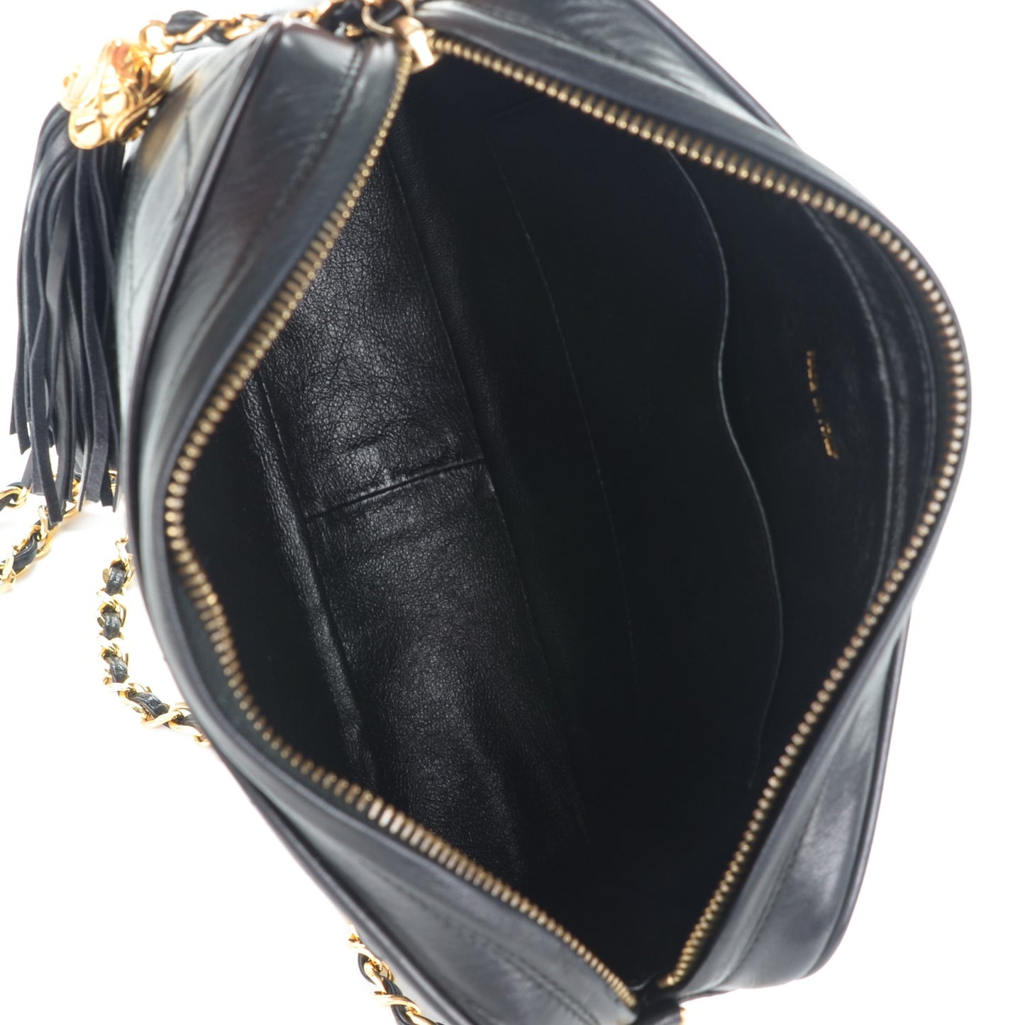 Lambskin Quilted Tassel Camera Case Black