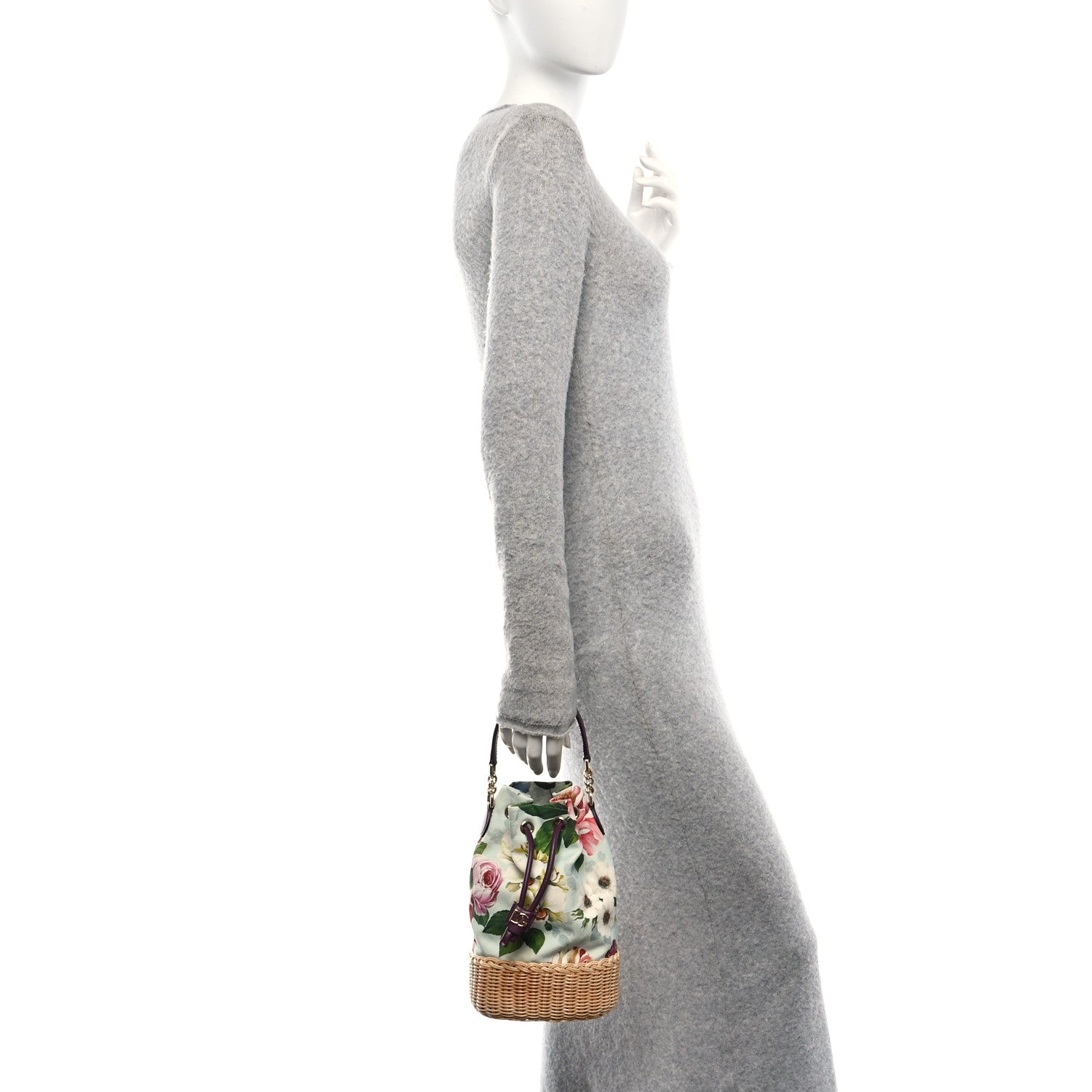 Dolce & Gabbana Wicker Canvas Floral Print Millennials Bucket Bag Multicolor 2 of 9