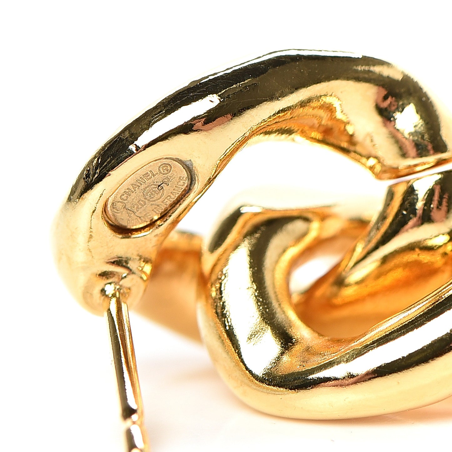 Metal CC Pick Drop Earrings Gold