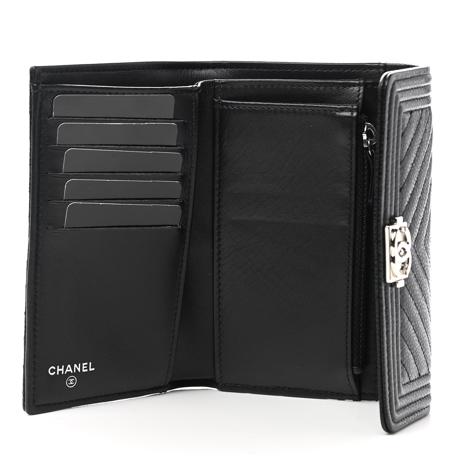 Chanel Caviar Chevron Quilted Medium Boy Flap Wallet Black 5 of 7