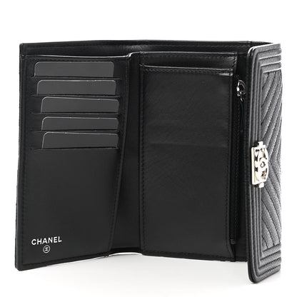 Chanel Caviar Chevron Quilted Medium Boy Flap Wallet Black 5 of 7