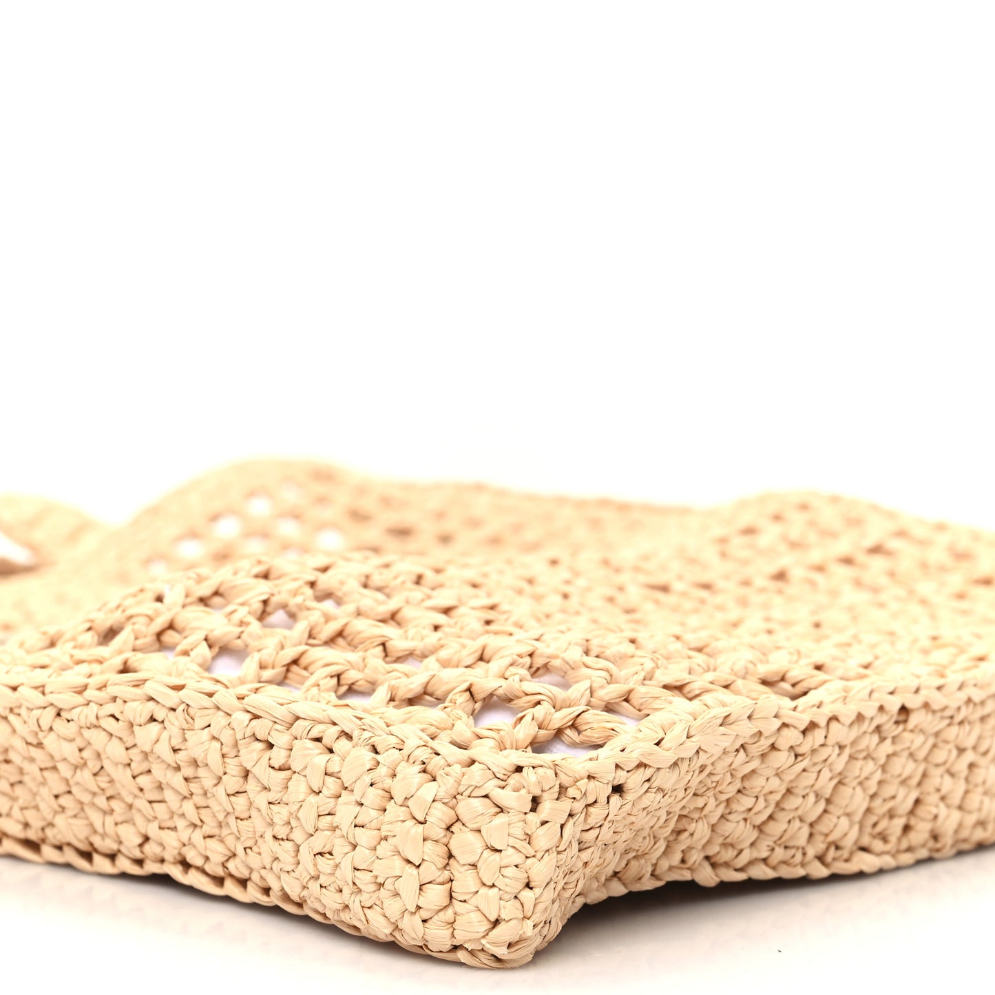 Yarn Raffia Effect Crochet Logo Embroidered Tote Bag Naturale