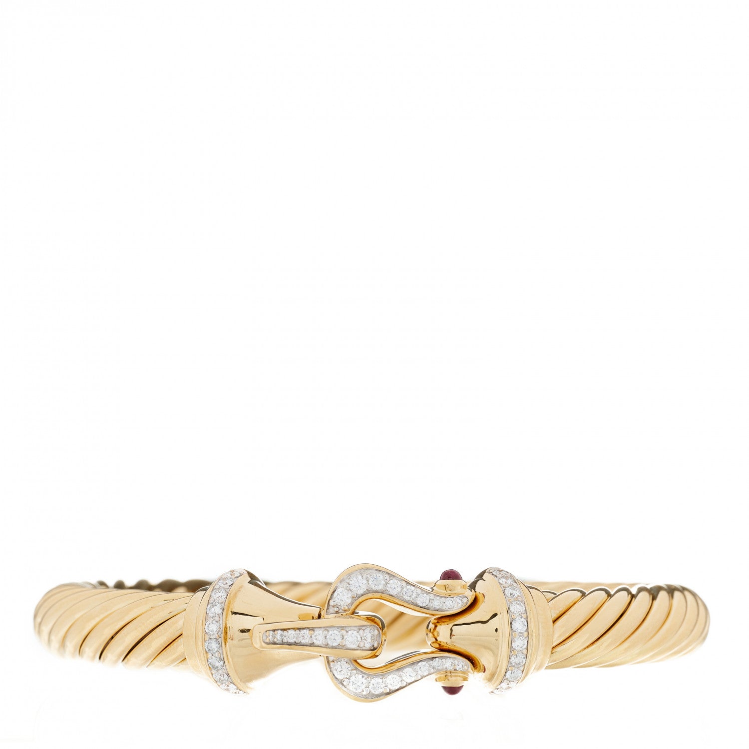 David Yurman 18K Yellow Gold Diamond Ruby 9mm Cable Buckle Bracelet 1 of 6