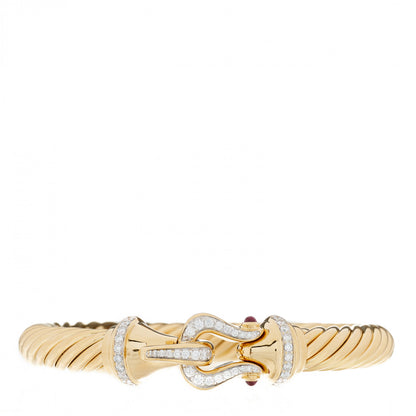 David Yurman 18K Yellow Gold Diamond Ruby 9mm Cable Buckle Bracelet 1 of 6