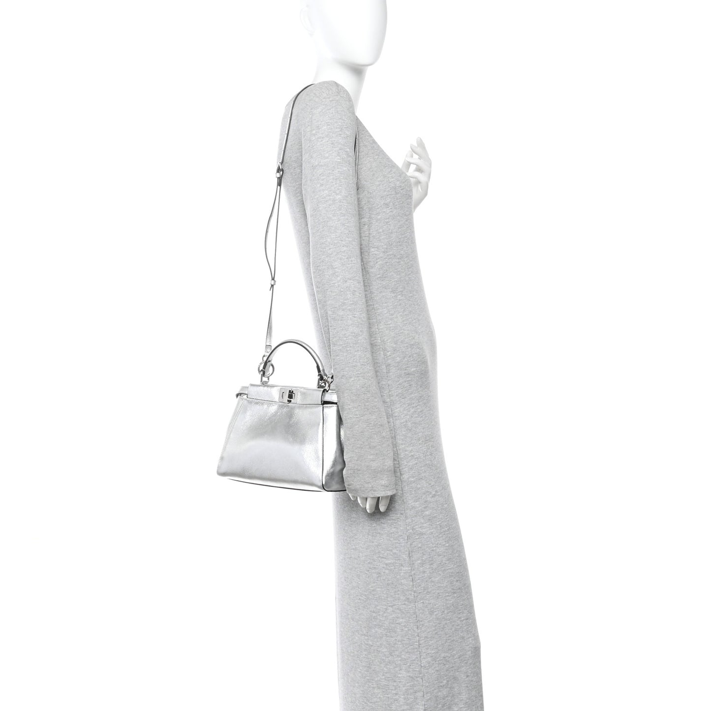 Vitello Catalan Mirror Mini Peekaboo Iconic Satchel Argento