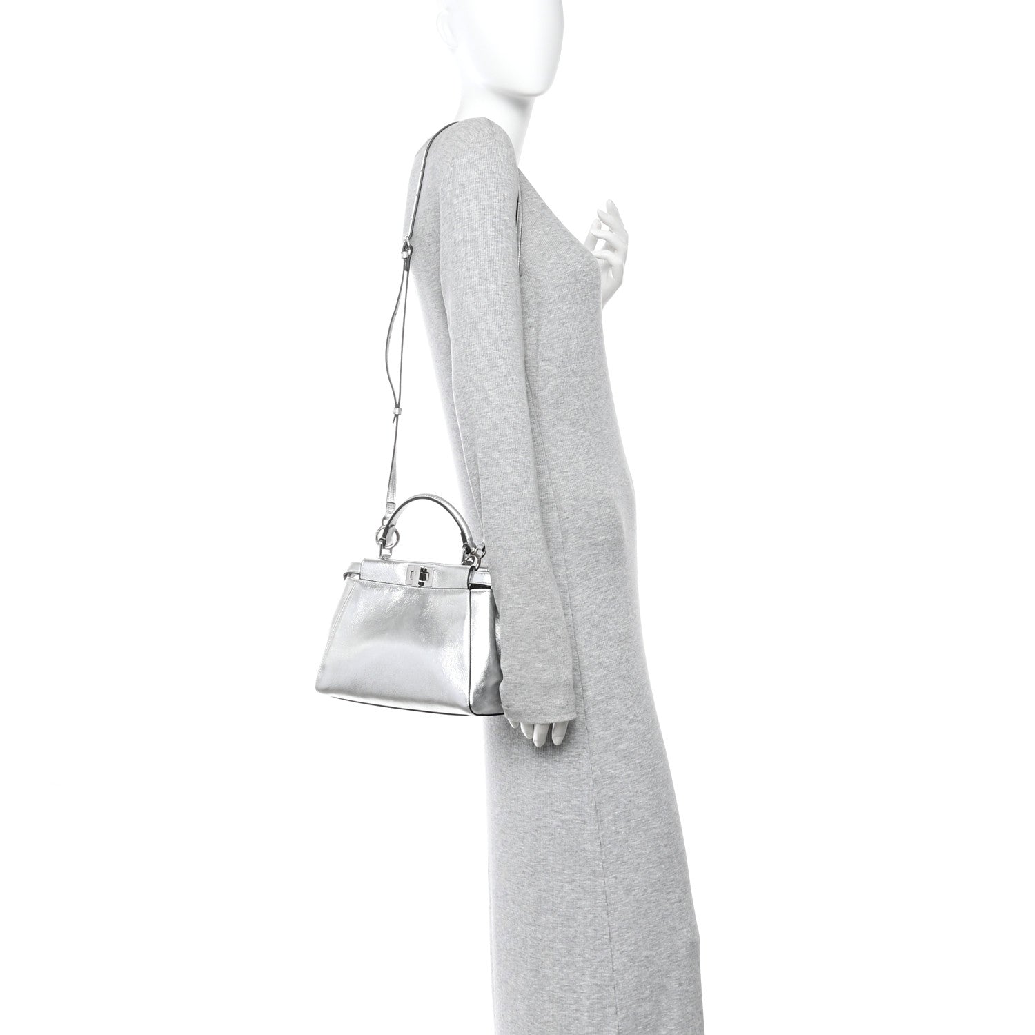 Fendi Vitello Catalan Mirror Mini Peekaboo Iconic Satchel Argento 2 of 9