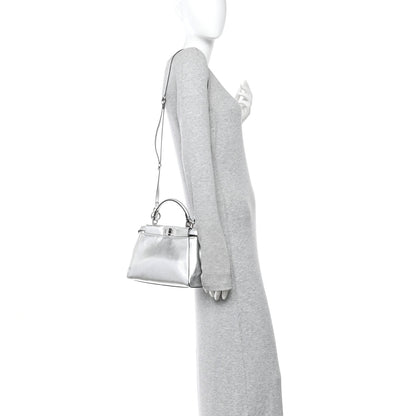 Fendi Vitello Catalan Mirror Mini Peekaboo Iconic Satchel Argento 2 of 9
