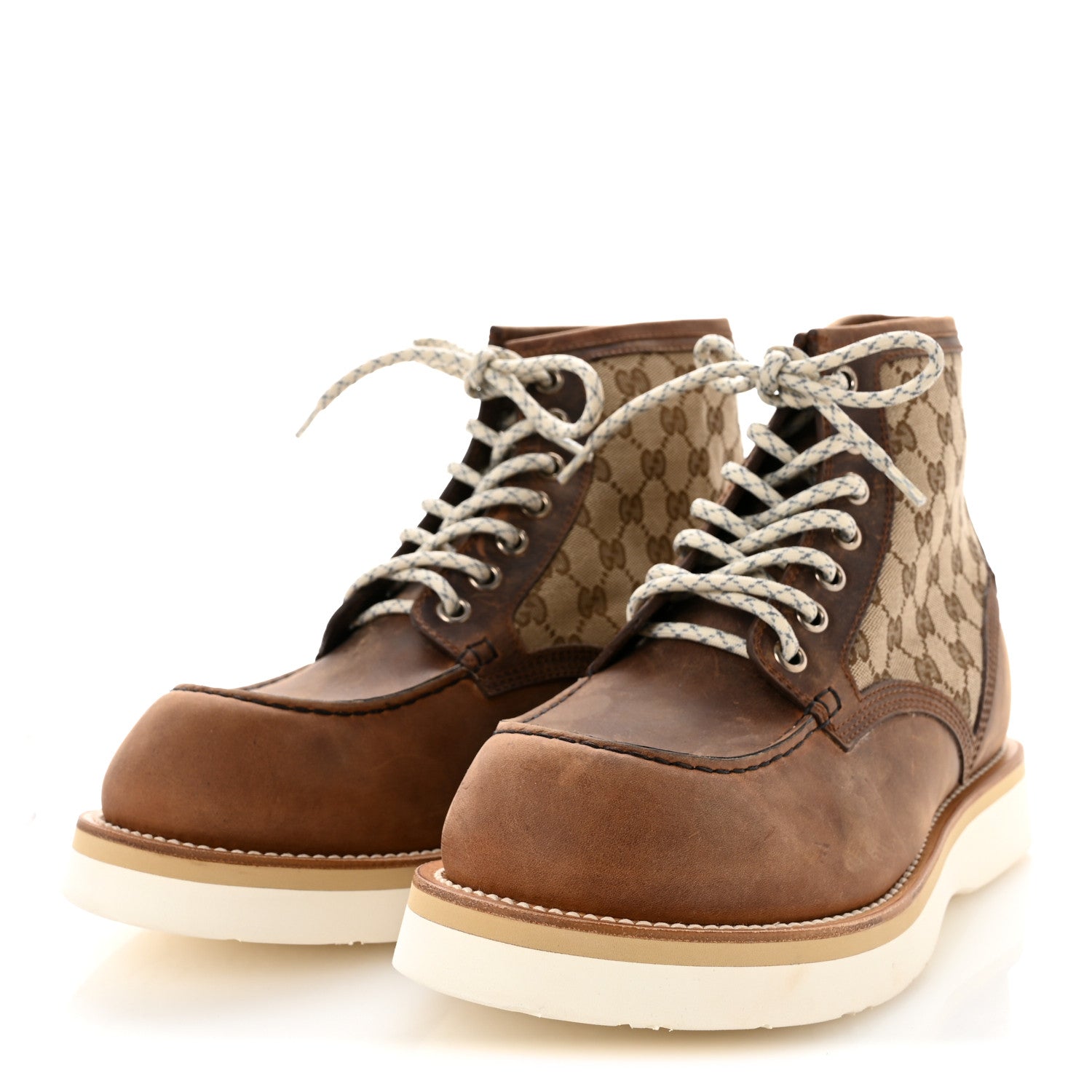 Gucci Garrett Calfskin Monogram Mens Ala Boots 10.5 Beige Ebony Cuir 4 of 10