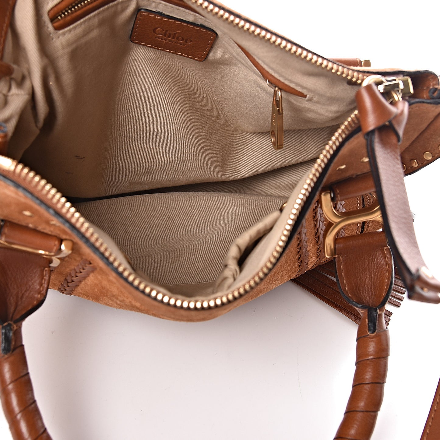 Suede Calfskin Braided Medium Marcie Satchel Caramel