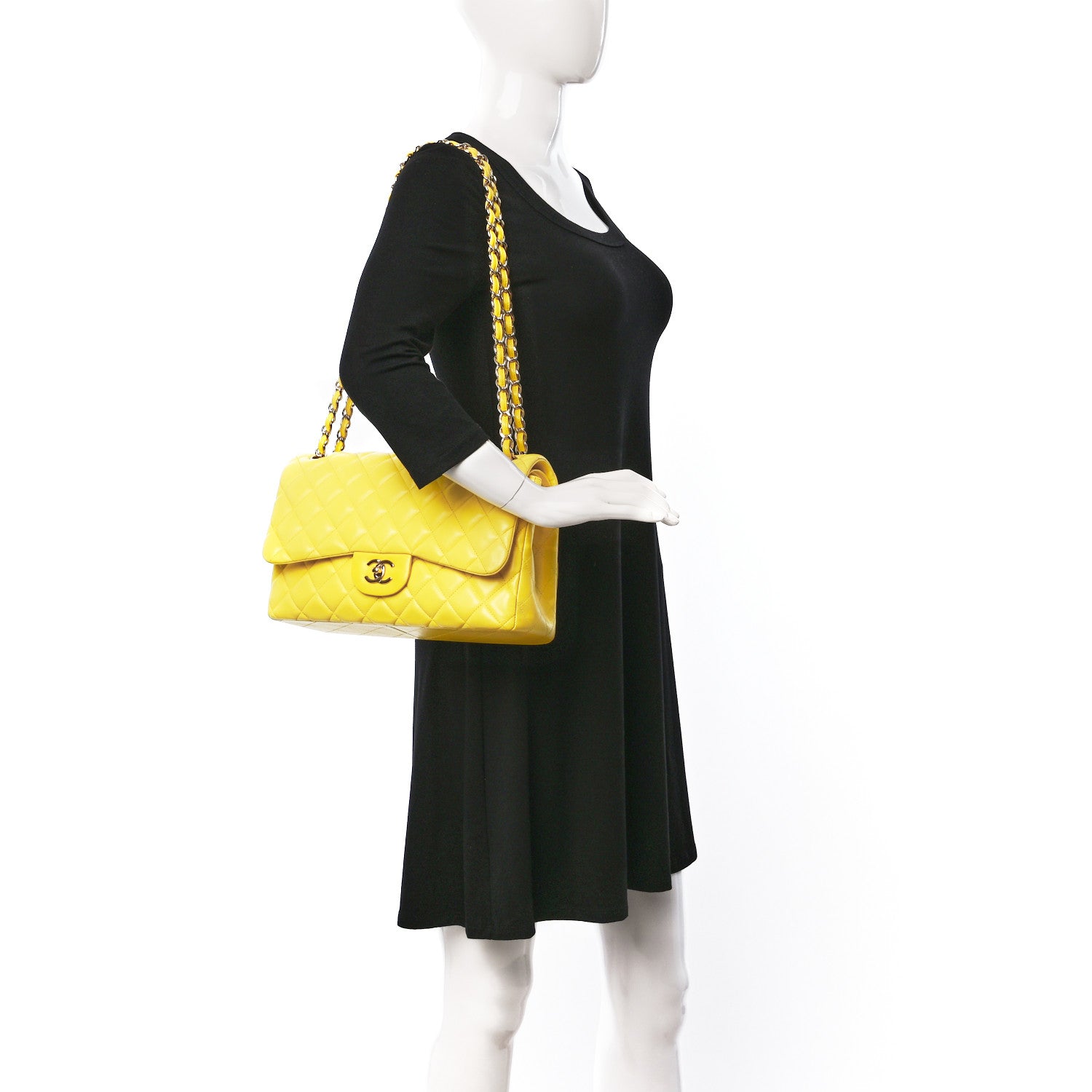 Chanel Lambskin Quilted Jumbo Double Flap Yellow 2 of 10