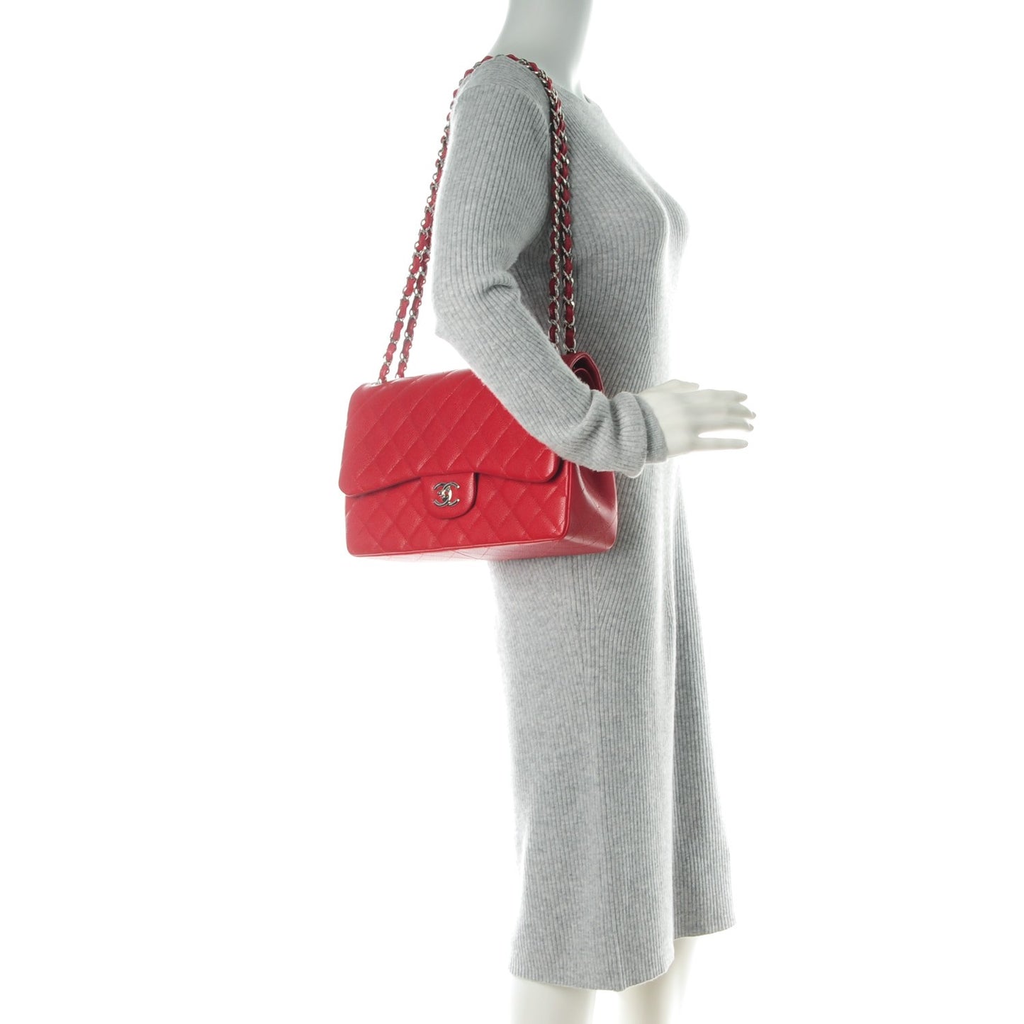 Caviar Quilted Jumbo Double Flap Red
