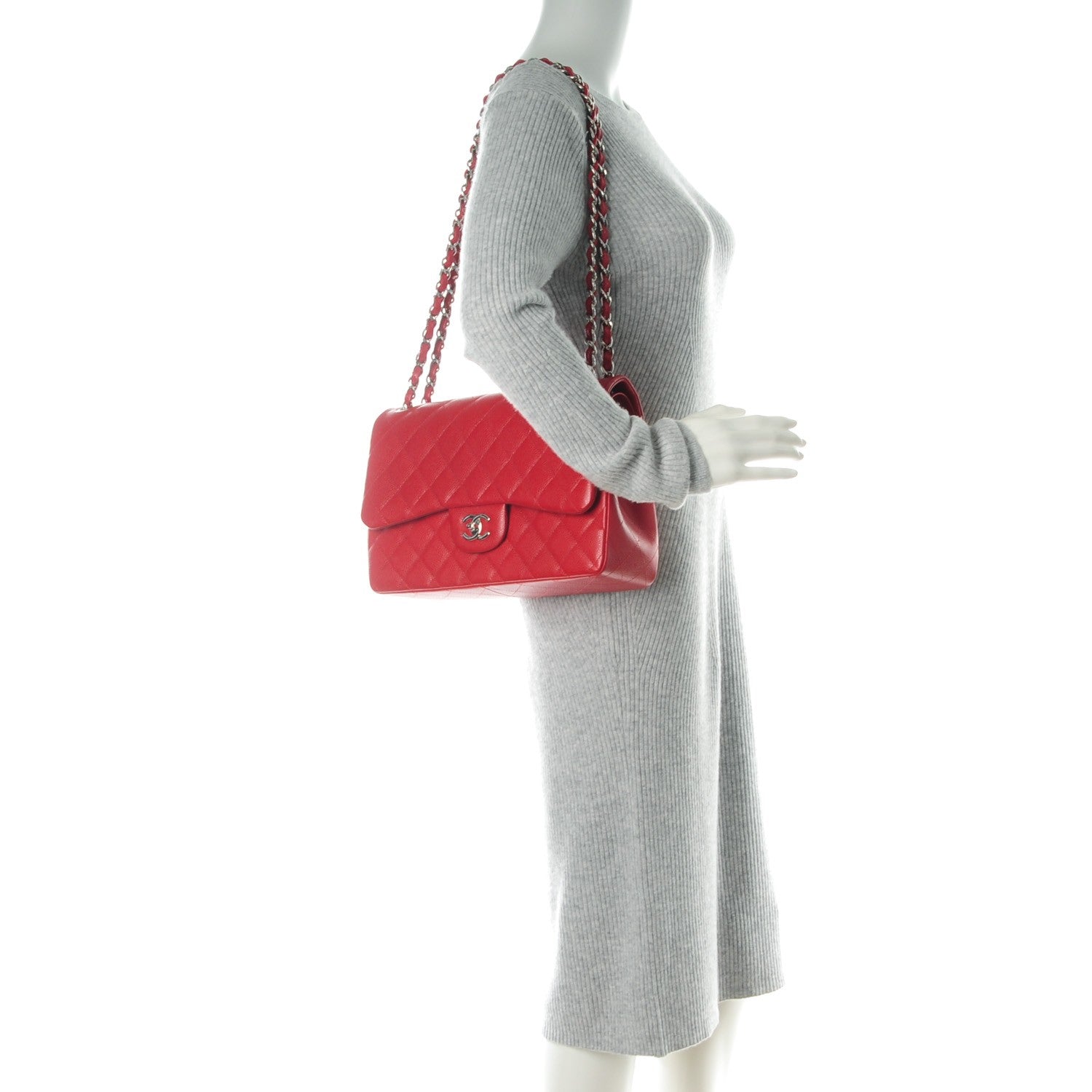 Chanel Caviar Quilted Jumbo Double Flap Red 2 of 8