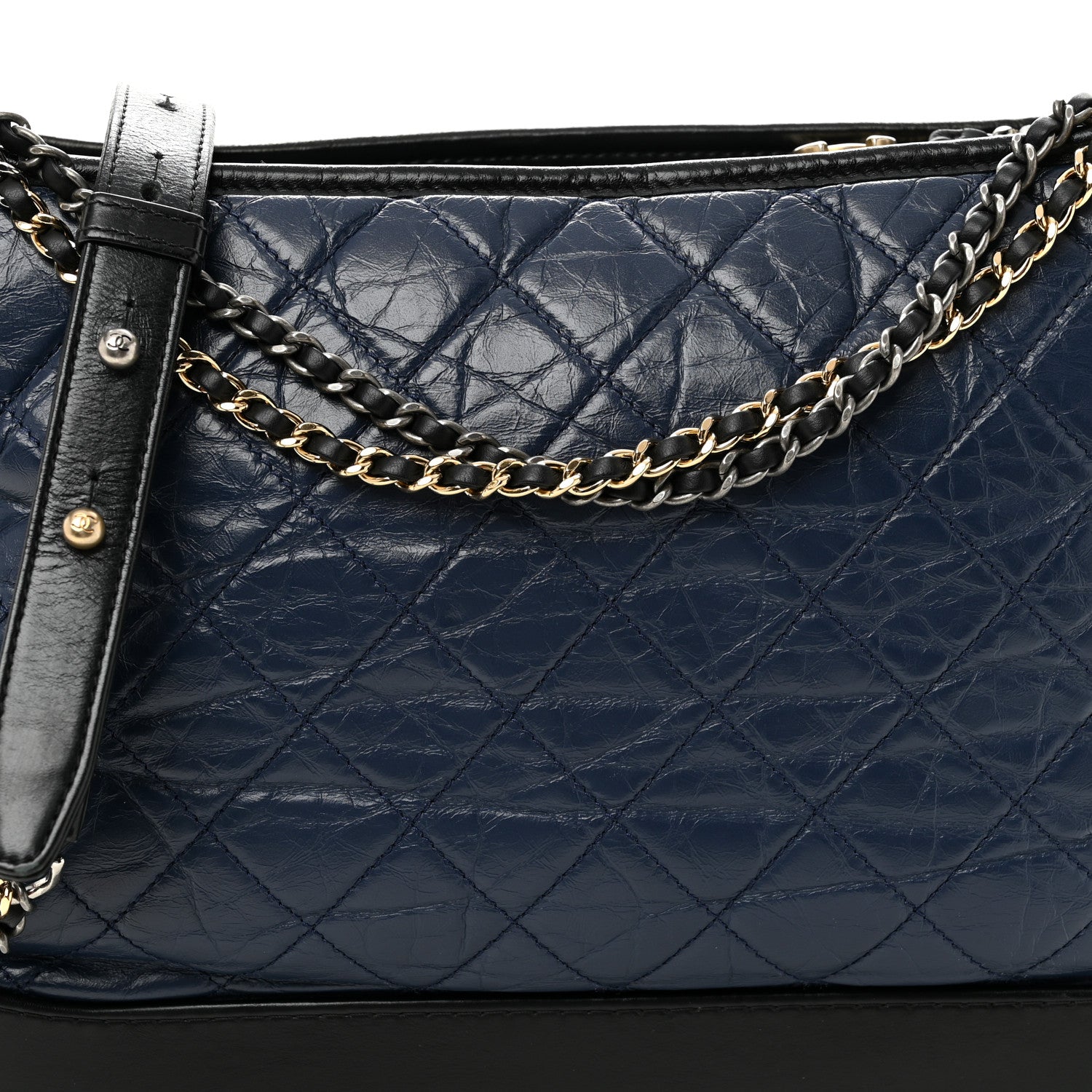 Chanel Aged Calfskin Quilted Large Gabrielle Hobo Navy Black 8 of 10