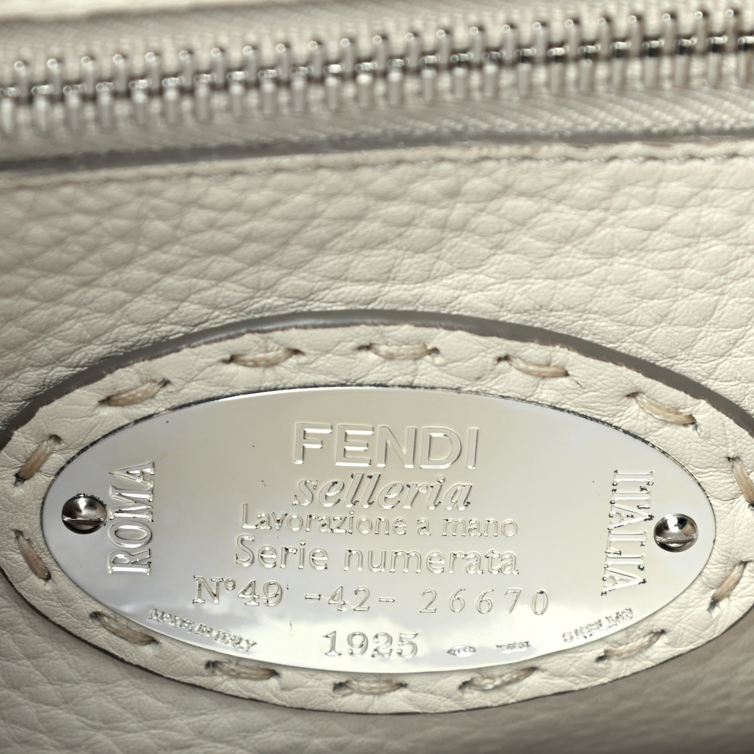 Fendi Cuoio Romano Selleria Bi-Color Medium Peekaboo Iconic Satchel Asfalto Latte 7 of 18
