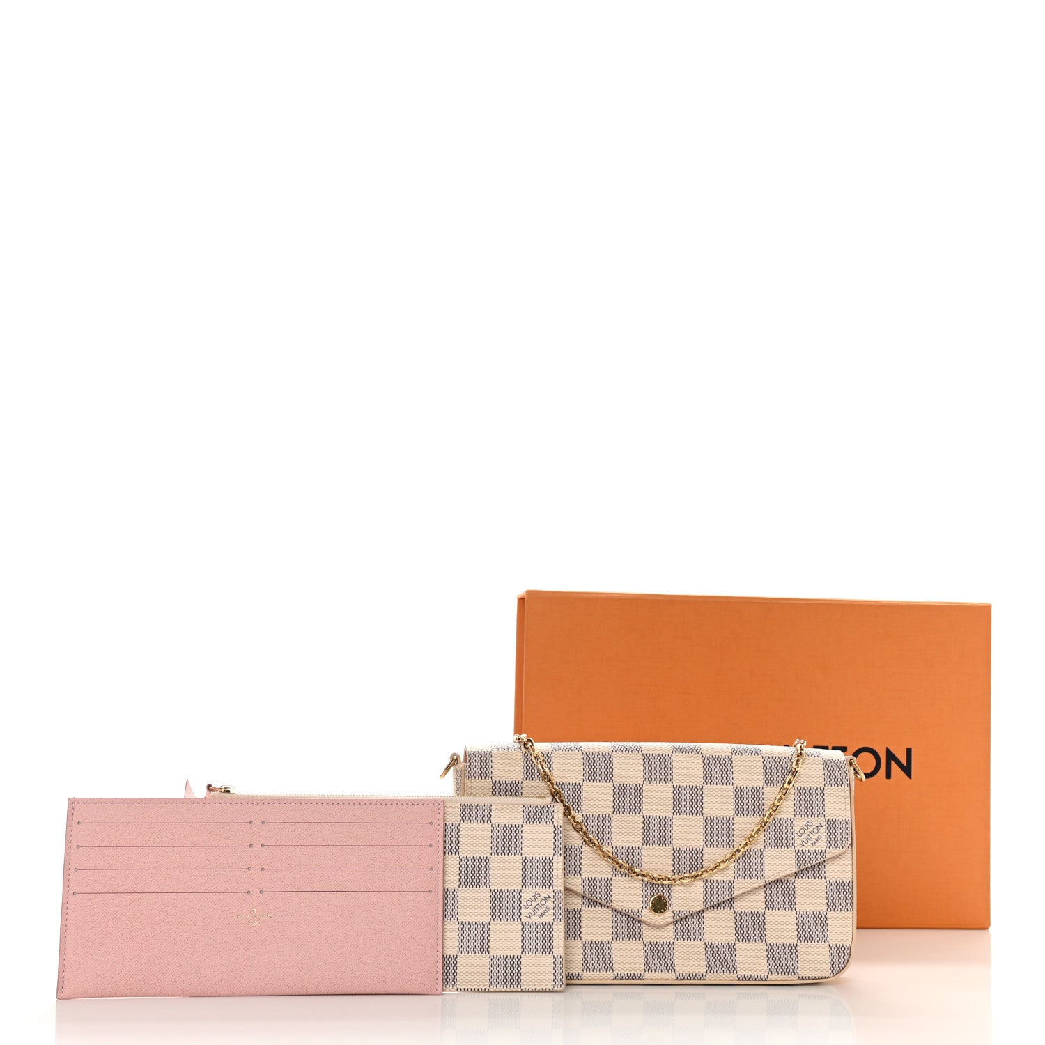 Louis Vuitton Damier Azur Pochette Felicie Chain Wallet Rose Ballerine 17 of 17