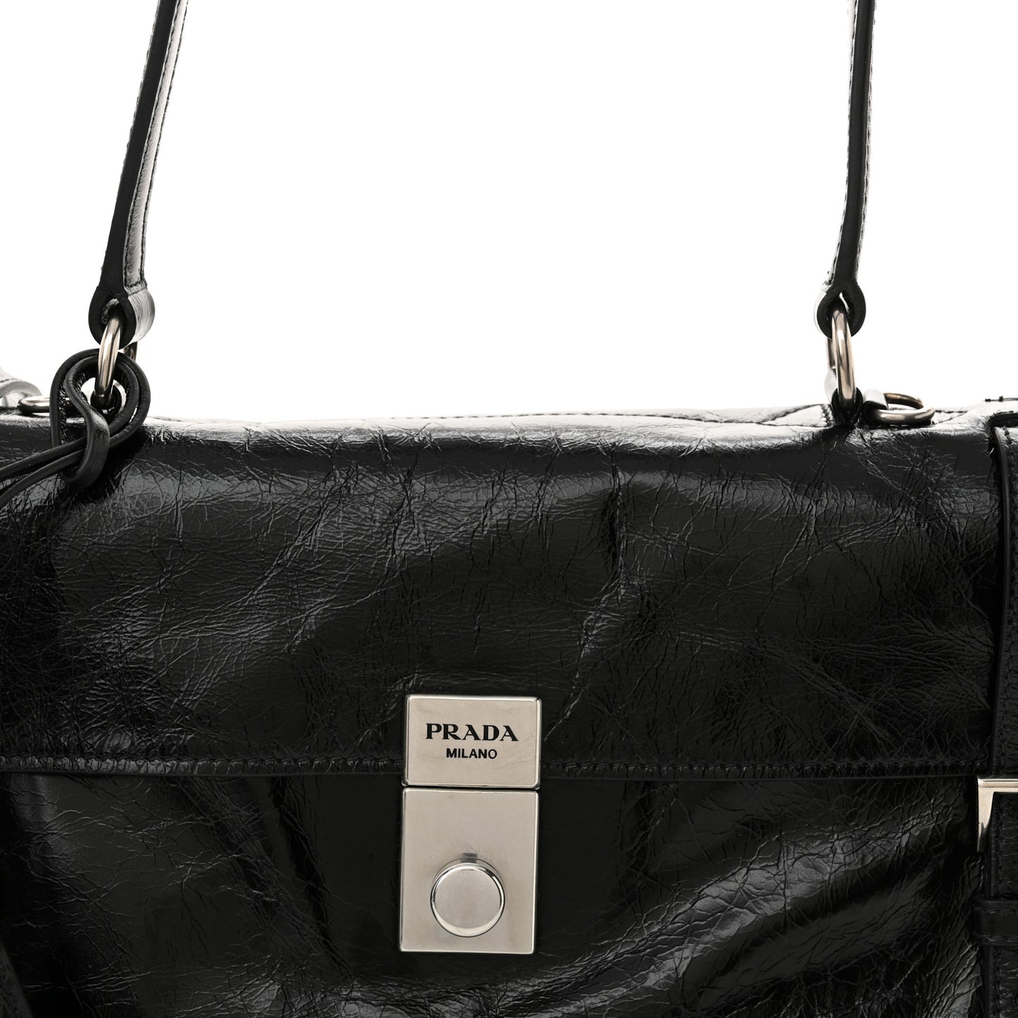 Glossy Calfskin Medium Sound Shoulder Bag Black