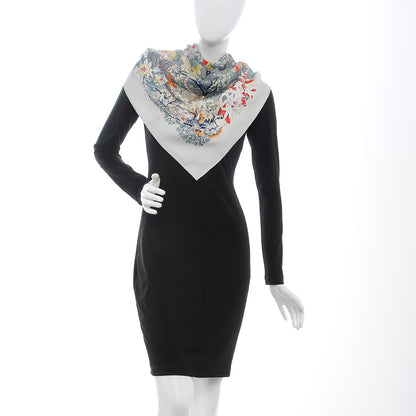 Hermes Silk Au Coeur de la Vie Scarf 90 Mastic Gris Bleuete Rouge 2 of 7