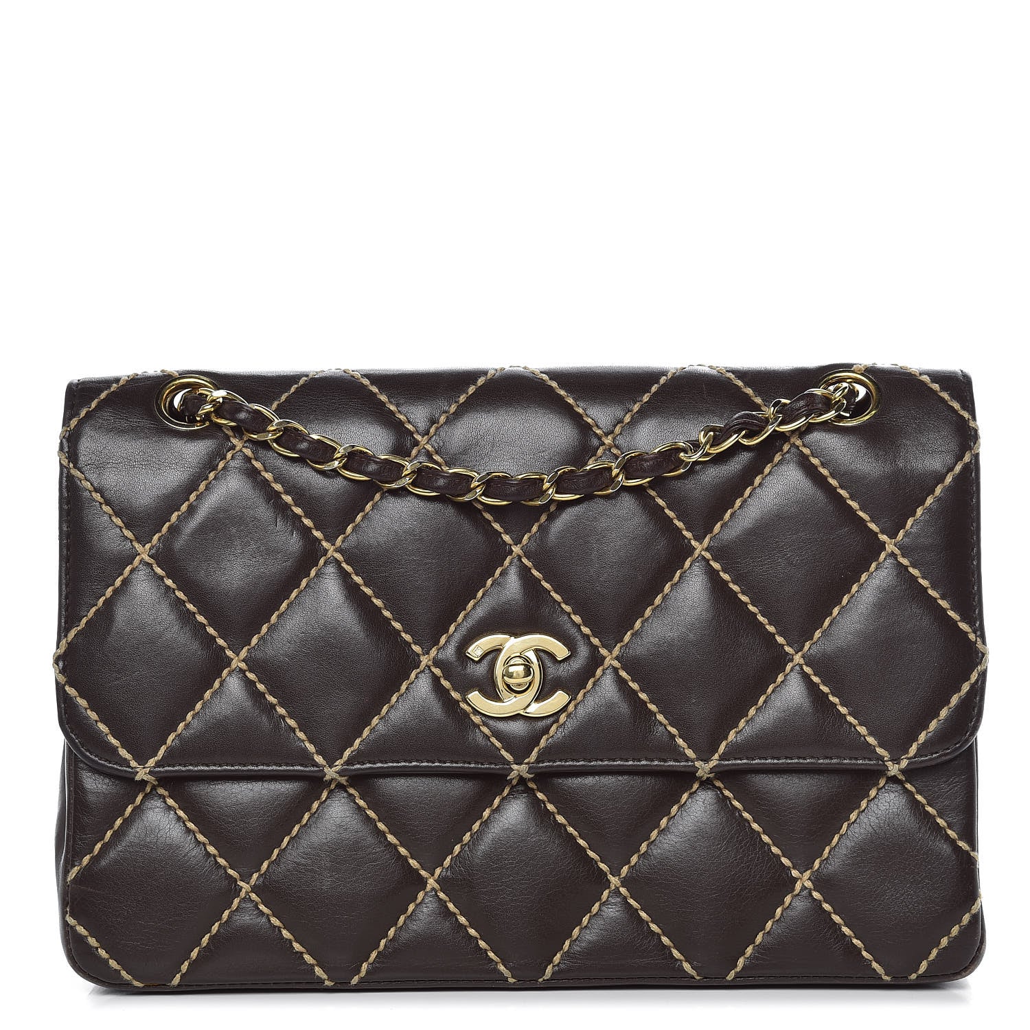 Chanel Calfskin Quilted Medium Wild Stitch Flap Brown 1 of 13