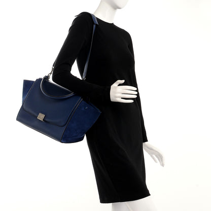 Celine Drummed Calfskin Suede Medium Trapeze Ocean Blue 2 of 11