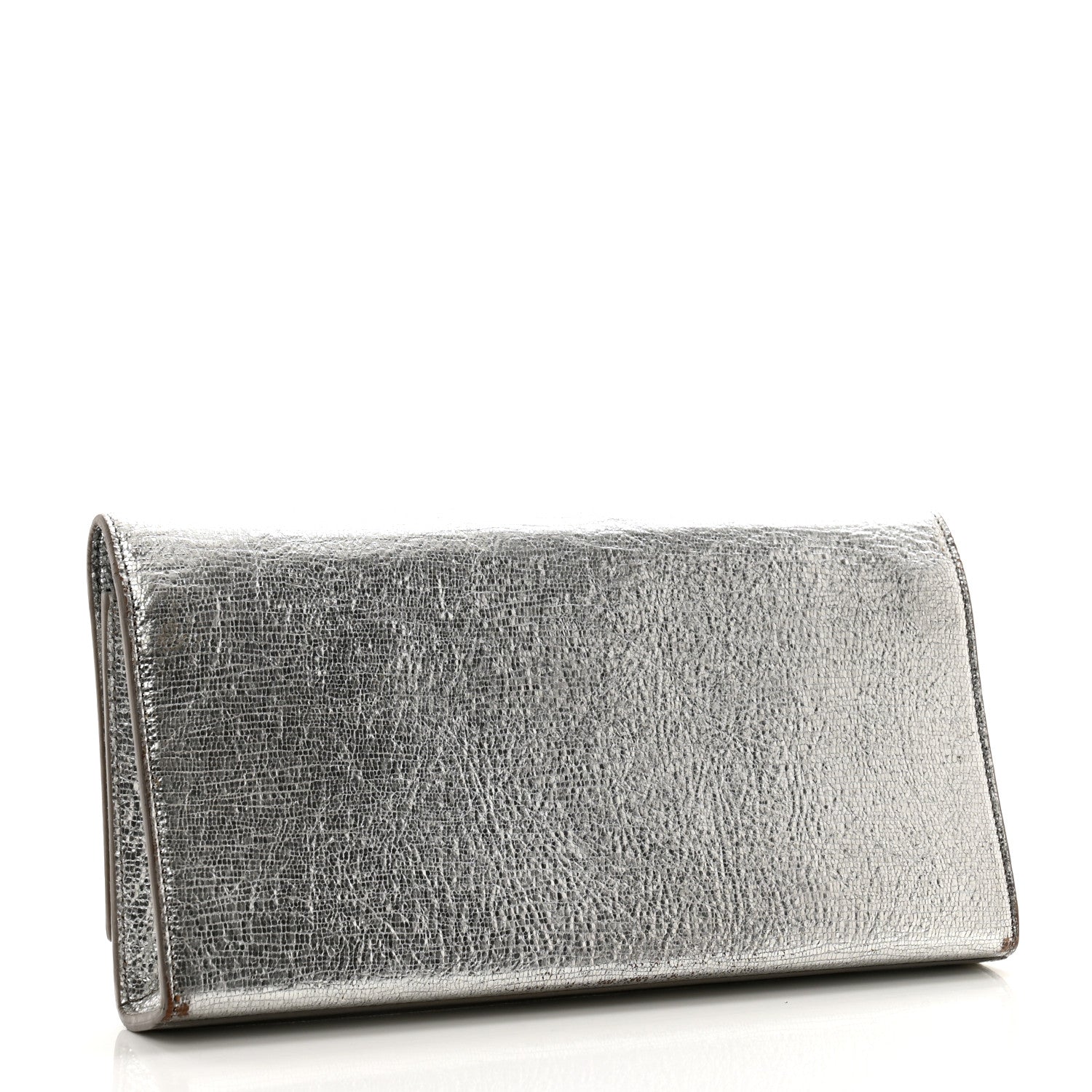 Saint Laurent Textured Metallic Calfskin Classic Monogram Cassandre Clutch Silver 3 of 16
