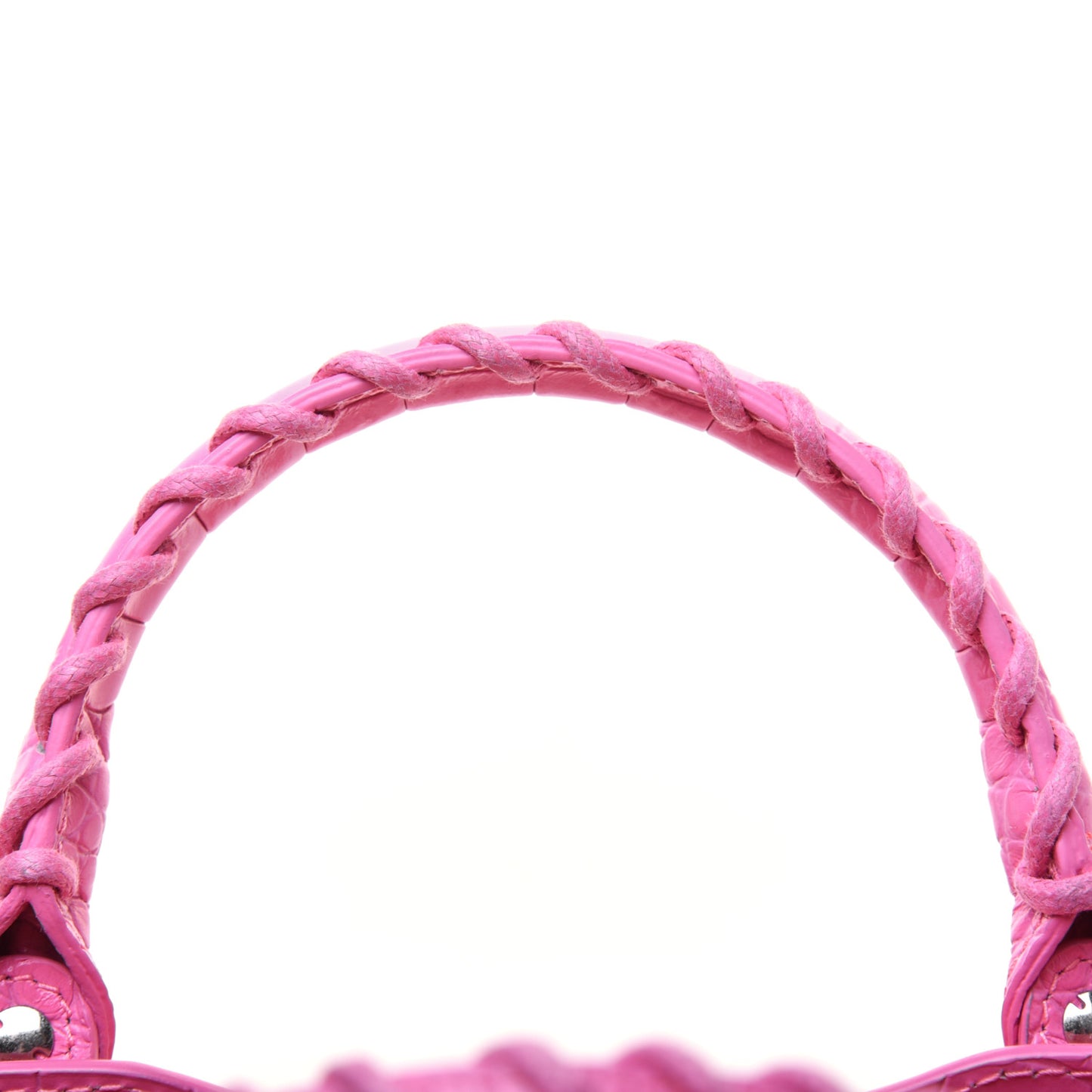 Shiny Supple Calfskin Crocodile Embossed Classic Silver Hardware Mini City Baby Pink