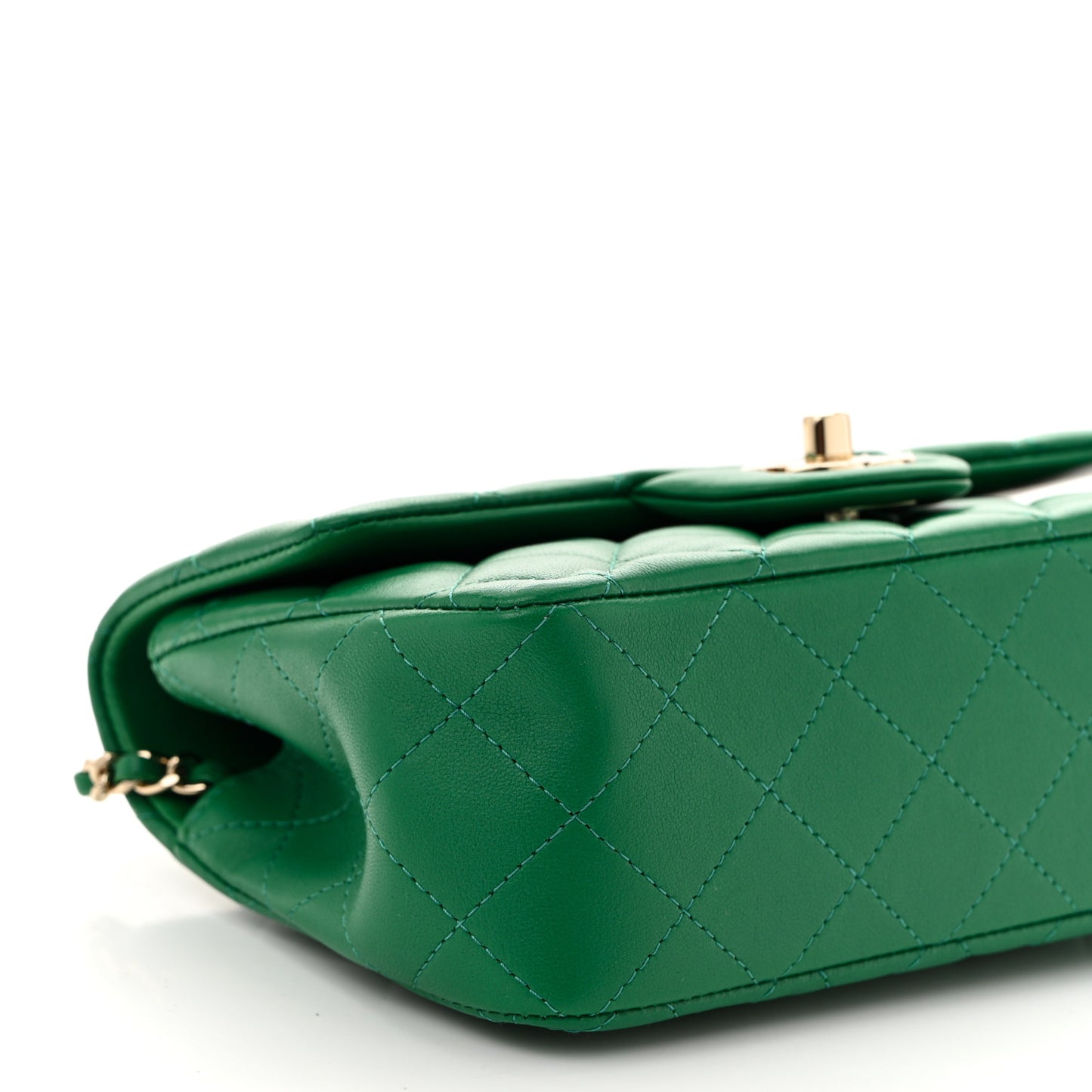 Lambskin Quilted Mini Top Handle Rectangular Flap Green