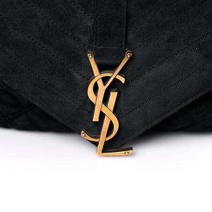 Saint Laurent Suede Mixed Matelasse Tri-Quilt Large Monogram Envelope Satchel Black 23 of 25