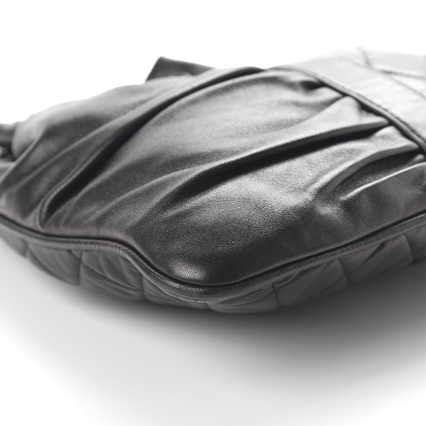 Lambskin Quilted Pile Ou Face Drawstring Bag Black