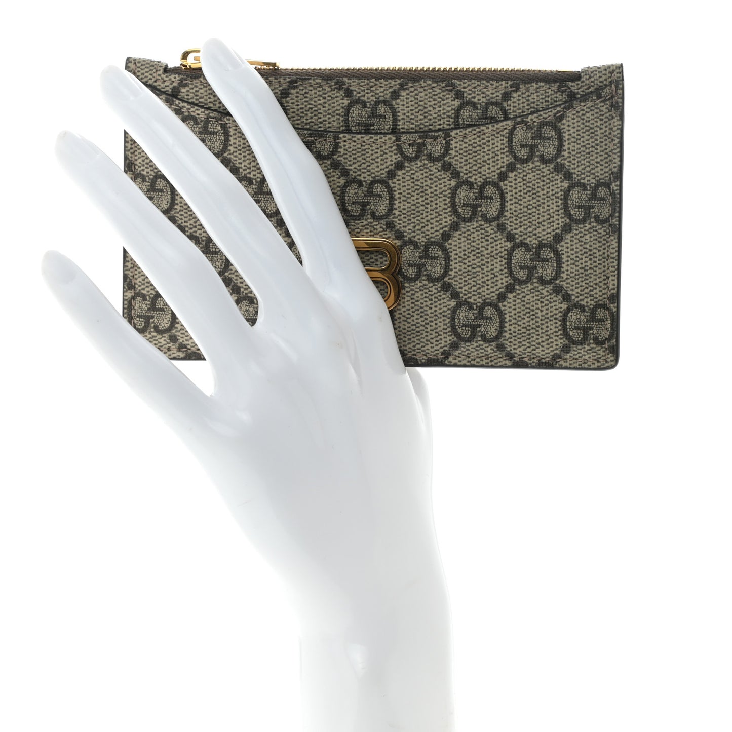 X BALENCIAGA GG Supreme Monogram Zip Card Case Beige Ebony