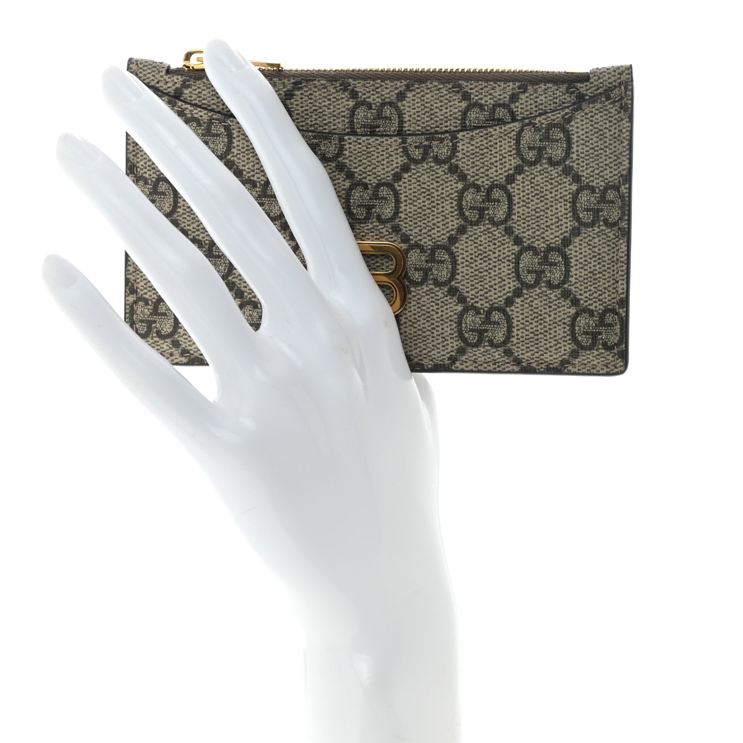Gucci X BALENCIAGA GG Supreme Monogram Zip Card Case Beige Ebony 2 of 9