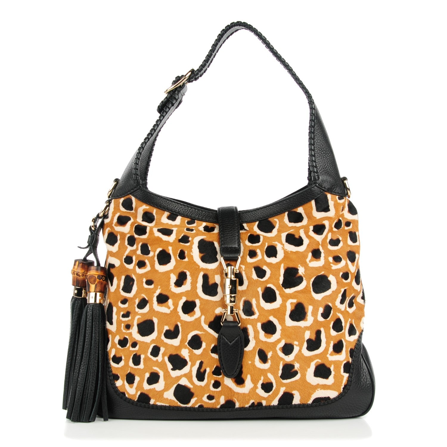 Gucci Calf Hair Leopard Print Medium New Jackie Shoulder Bag Tobacco 1 of 7