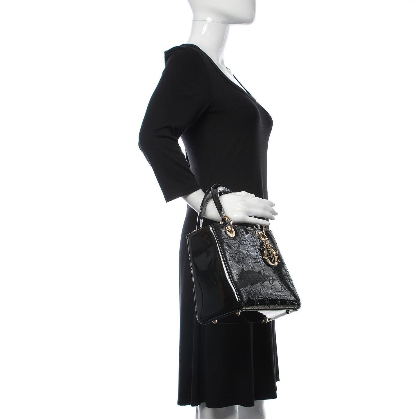 Patent Cannage Stitched Medium Lady Dior Black