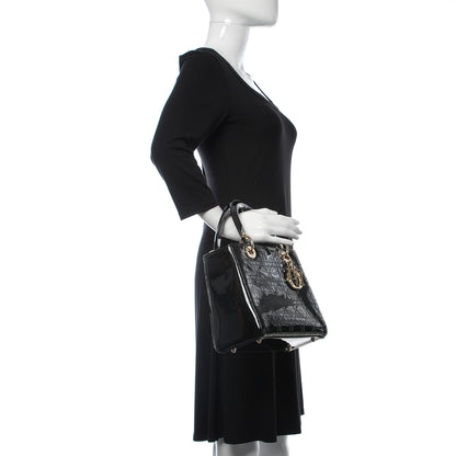 Christian Dior Patent Cannage Stitched Medium Lady Dior Black 2 of 9