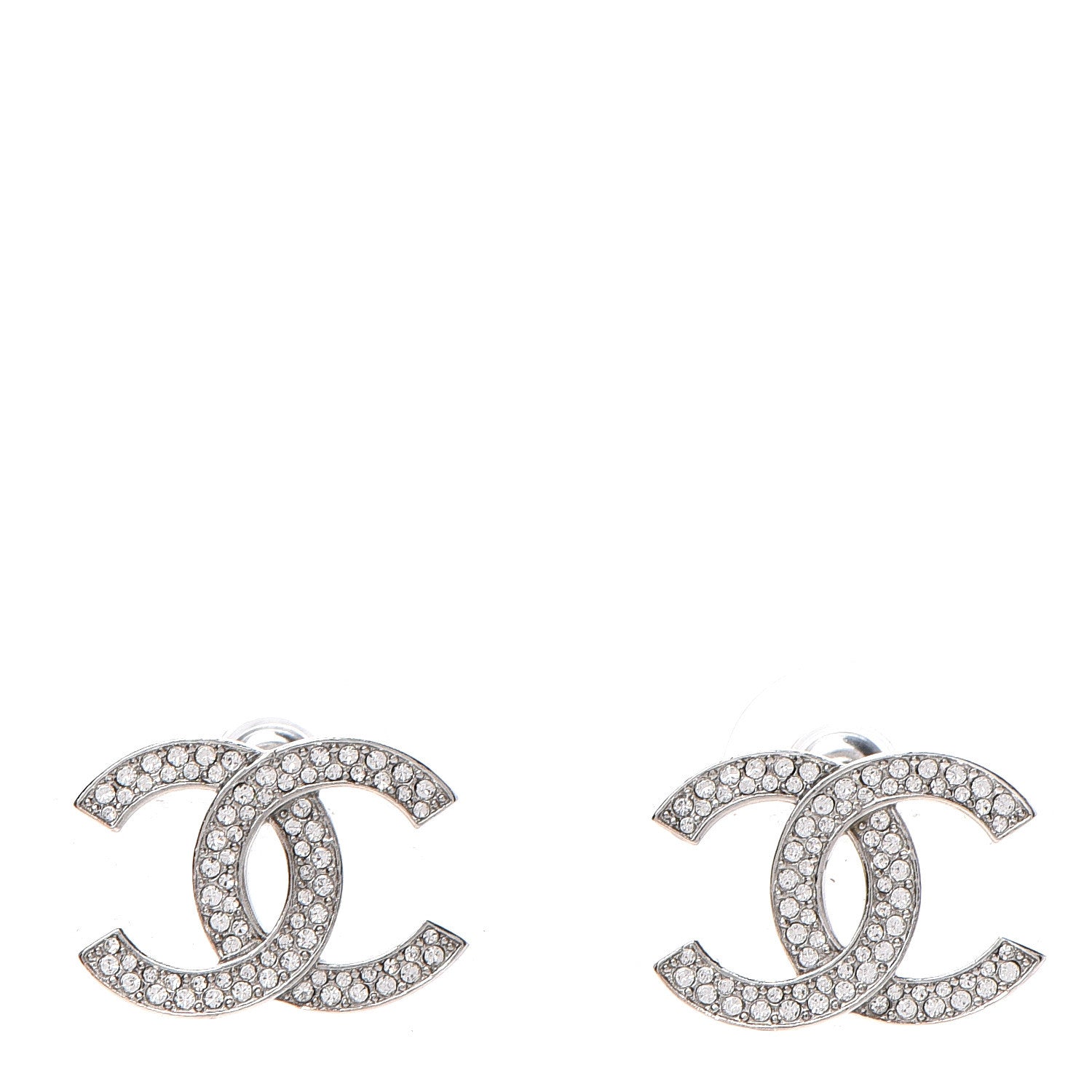 Chanel Crystal CC Earrings Silver 1 of 6
