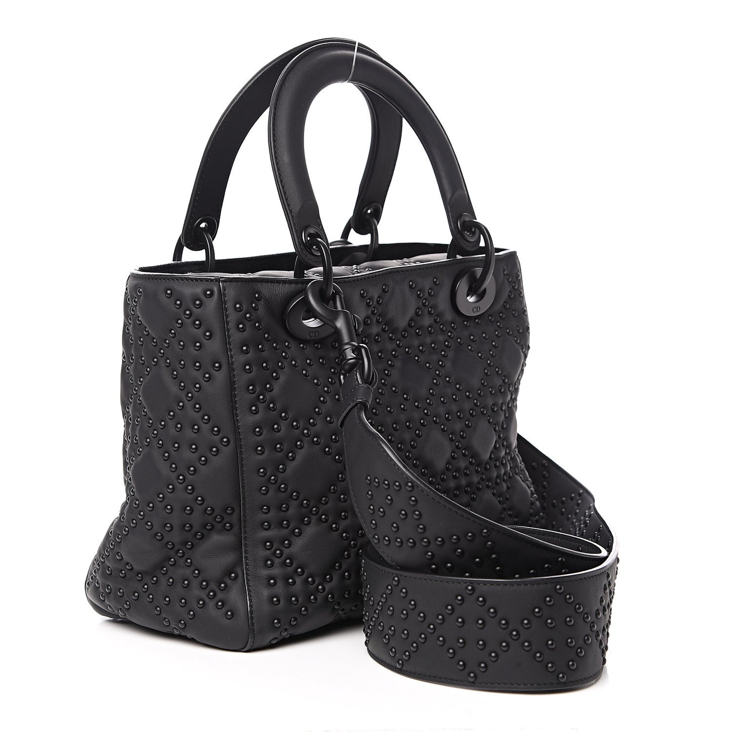 UItra Matte Calfskin Cannage Studded Medium Supple Lady Dior Black