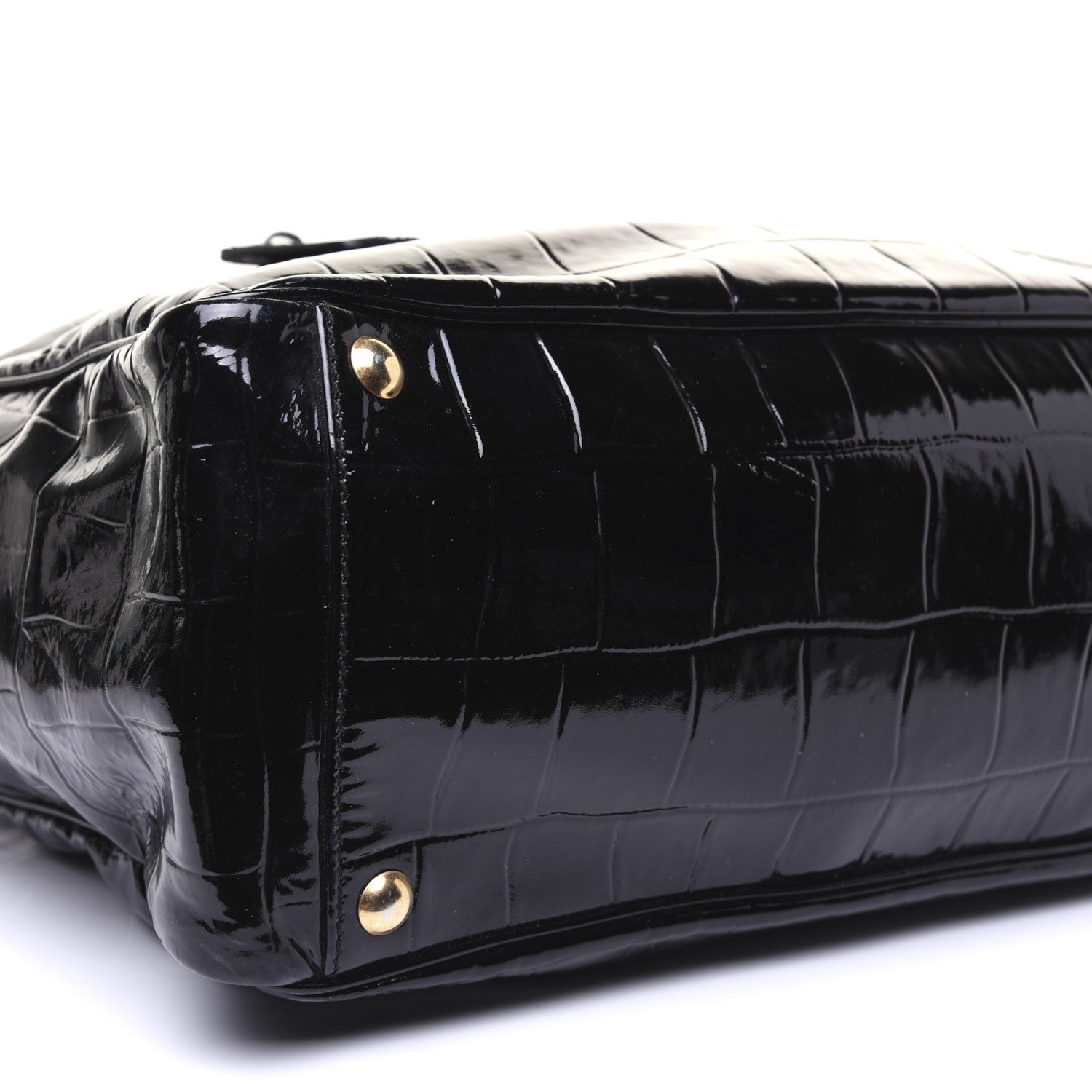 Saint Laurent Crocodile Embossed Patent Raspail Tote Black 6 of 17