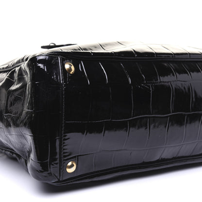 Saint Laurent Crocodile Embossed Patent Raspail Tote Black 6 of 17